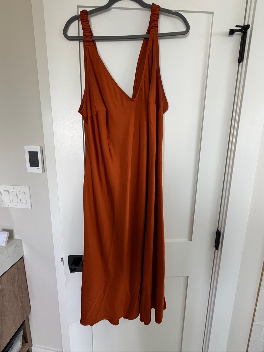 Rust Orange V-Neck Midi Slip Dress